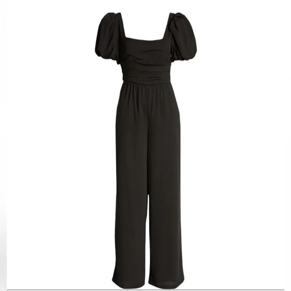 NORDSTROM CHELSEA28 Puff Sleeve Square Neckline Wide Leg Chic Jumpsuit Romper - Picture 2 of 14